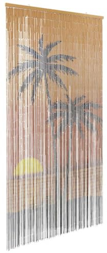 Insect Door Curtain Bamboo Screen with Palm Tree Print 39.4x78.7 Natural Material Double-Sided Design for Flies Mosquitoes Barrier Privacy Protection Airflow Ventilation
