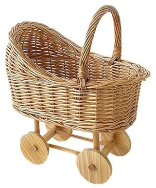 Xinsheinelry Cesto Fiori a Forma Passeggino Intrecciato a Mano con Ruote per composizioni Floreali Contenitore Portatile per Decorazioni domestiche Cesto Fiori per Passeggino