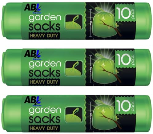 Extra Strong Garden Waste Bags with Tie Handles – 3 Rolls x 10 (30 Bags) 50L Heavy Duty Bin Bags Garden Sacks – Thick Green Rubbish & Refuse Bags – Large Recycling, Garden Bin & Waste Bags