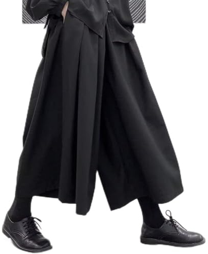 Pantalones Hakama holgados para hombre, estilo gótico, oscuro, pierna ancha, diseño de sensación para estilo samurái, adecuados para uso casual en varias estaciones (XL negro)
