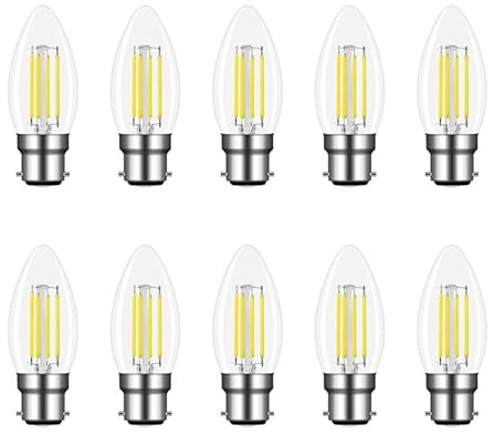 Jiotouhu B22 LED ampoules à baïonnette, ampoules à spirale Edison à filament c35, blanc froid 6500k, 4W équivalent 40W halogène, non dimmable, convient pour lustres et lampes en cristal, 10 pièces