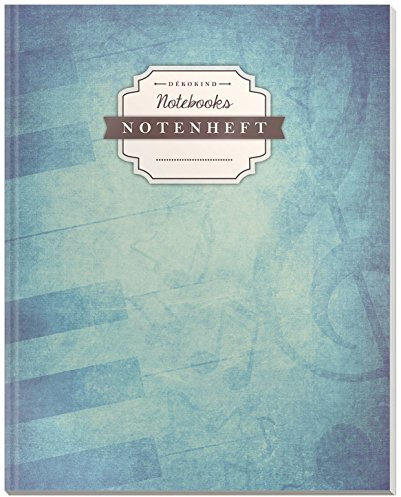 DÉKOKIND Notenheft | DIN A4, 64 Seiten, 12 Notensysteme pro Seite, Inhaltsverzeichnis, Vintage Softcover | Dickes Notenbuch | Motiv: Blue Grunge