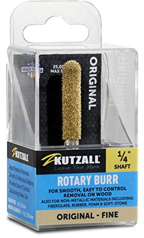 Kutzall Fraise Rotative Original à Bille, Axe ¼, Grossière - Accessoires de Travail du Bois pour Bosch, DeWalt, Milwaukee, etc. Carbure de Tungstène Abrasif, 6.3mm X 34.9mm de Longueur, BN-14