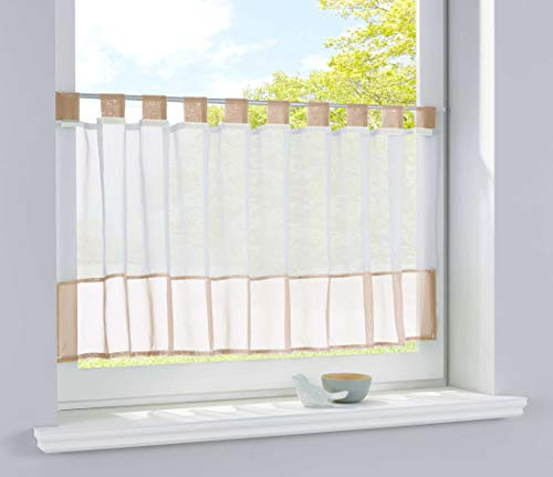 Gardinenbox Scheibengardine Voile Gardine Schlaufen mit Bordüre, 50x160 (HxB), Sand, 610700