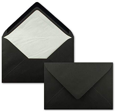 50 Briefumschläge Schwarz - DIN C6 - gefüttert mit weißem Seidenpapier - 90 g/m² - 11,4 x 16,2 cm - Nassklebung - NEUSER PAPIER