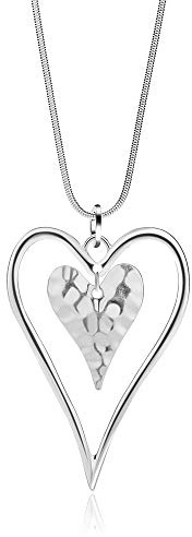 welbijoux Long Heart Necklace for Women Silver Chain Pendant Y Necklace Set Statement Pendant Chic Jewelry With Gifts Box
