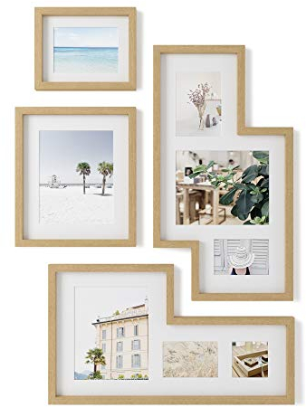 Umbra Mingle Galerie Bilderrahmen-Set und Fotocollage, 4-teilig, für 10x10cm, 13x18cm, 20x25cm Bilder, Natur