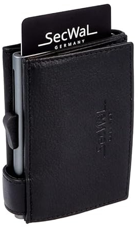 SecWal Kartenetui mit XXL Münzfach Druckknopf inkl. Geschenkbox - Made in Germany - Geldbörse inkl. Ebook für Damen und Herren - RFID Schutz Geldbeutel mit Wiener Schachtel (Schwarz)