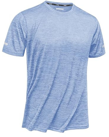 TACVASEN Training Top for Men Short Sleeve Breathable Lightweight Shirts Running Top Casual Sports Shirts Light Blue,L