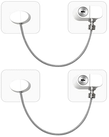 2 Pack Window Safety Locks with Keys, NewBinn Child Baby Safety Security Refrigerator Locks Cable, Adhesive Window Opening Restrictors Security Locks for Fridge Freezer Childproof