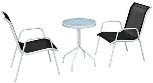 Yumeng 3-TLG. Bistro-Set, Gartenset Tisch Und Stühle, Balkon Möbel Für Kleinen Balkon, Balkonset, Terrassenmöbel, Balkonmöbel, Stahl Schwarz