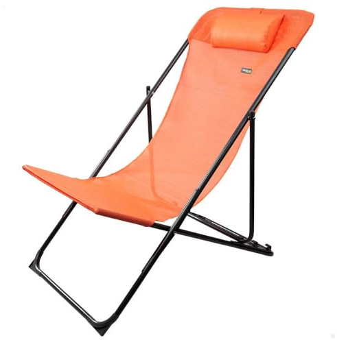 Aktive 61103 - Silla tumbona plegable y reclinable naranja, sillas plegables antivuelco de textileno, 3 posiciones, Peso máx. soportado 100kg. Medidas 53x78x87cm, muebles de jardín, terraza