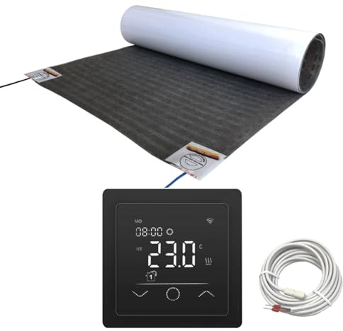 Elektrische Fußbodenheizung HoWaTech Lux Folienheizung für Renovierung Laminat Parkett Vinyl Komplett Set Heizfolie 80 W/m² inkl. Thermostat WLAN WIFI Touch schwarz, Folienlänge & Fläche:5.5m / 2.75m²