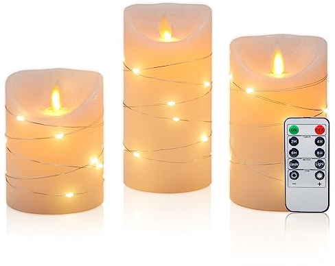 CCLIFE Bougies LED en cire véritable avec télécommande,fonction minuterie,en paraffine,sans flamme, alimentées par batterie,Rose 3 pièces