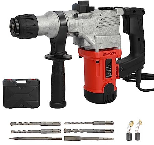 CUSROS 3 in 1 Electric Corded Hammer Drill with Rotary Auxiliary Handle, 1050W Heavy Duty Hammer Drill Electric Breaker, Hammer Pick Chisel Drill Include 6 Drill Bits & Toolbox, Anti-Vibration