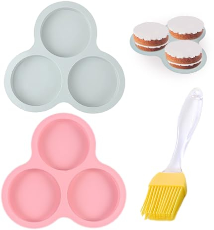 2 Stück 4-Zoll Runde Heißluftfritteuse-Formen Mit 1 Stück ölpinsel, Silikon-Omelette, Kuchenform, Antihaft-Waffelblech, Backwerkzeuge, (Rosa, Grau)