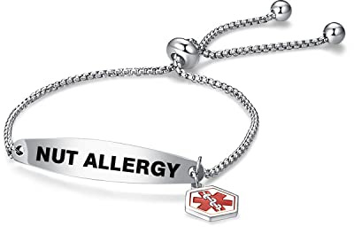 LSxAB Red Medical Alert Bracelet for Women Men Emergency First Aid Engraved Adjustable Stainless Steel Chain Bracelets