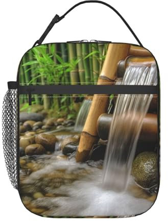 Insulated Lunch Bag Adults Reusable Lunch Boxes Bamboo Waterfall Tote Pack for Work, Office, Outdoor