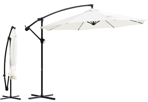 Sekey Ampelschirm 300 cm Sonnenschirm mit Kurbel Gartenschirm Kurbelschirm mit Kurbelvorrichtung UV50+ Sonnenschutz Robust und Stabil für den Garten Creme