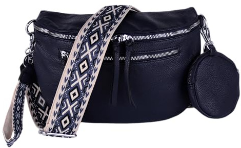 MIRROSI® Bauchtasche Damen, Veganleder 30x20x9cm, Umhängetasche, Brusttasche, Crossbody bag, Kunstleder leder, verstellbare Schulterriemen Bohemian Style