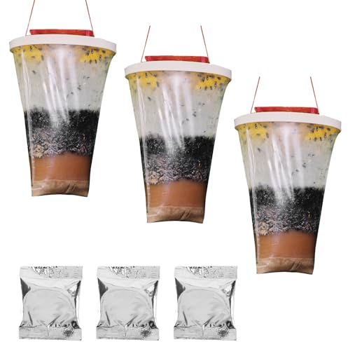 3 Pezzi Trappola Acchiappa Mosche Zanzare Esterno Interno Kit, Cattura Mosche con Alimenti, per Giardino, Casa, Cucina, Zanzare, Esterno, Interno