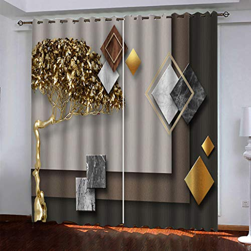 Gardinen Wohnzimmer Mit Ösen, Vorhang Blickdicht 3D Solide Geometrische Goldene Bäume Muster Verdunklungsvorhänge Kinderzimmer Fensterdekoration, Thermovorhang Schlafzimmer Wohnzimmer 2Er Set 160X2