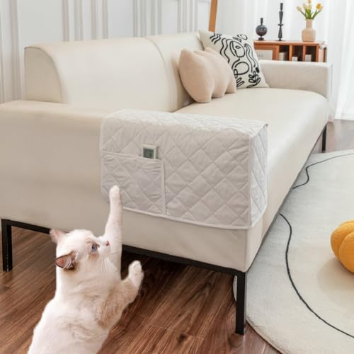 MOTTK Wasserdichte Armlehnenbezüge mit 2 Seitentaschen, für Büro, Wohnzimmer, rutschfeste Couch-Armschoner, für den Außenbereich, Beige, 2 Stück