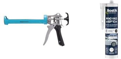 Amazon Basics Pistolet à calfeutrer robuste pour mastic - 310 ml - Rapport de poussée 12:1 & Bostik FIXPRO – Mastic Auto et Bateau MSP 104 – Colle et Joint – Tous matériaux