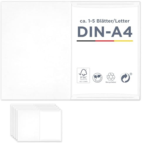 12 x Urkundenmappe für A4 weiß, FSC® MIX 70%, sehr stabile Dokumentenmappe 320g/m² Karton, hochwertig Made in Germany, Kondolenzmappe, Zeugnisse, Zertifikate, Auszeichnungen, vom Hersteller Werbegrün