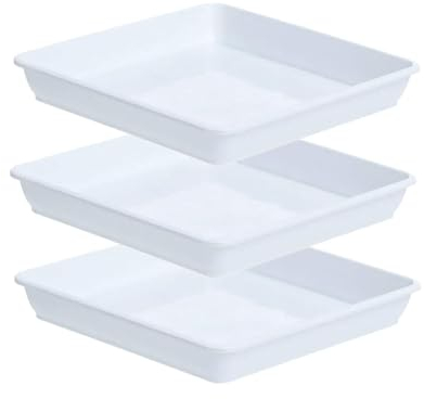 3 platillos para macetas, bandejas cuadradas de plástico blanco, bandeja de goteo para plantas, bandeja de agua para jardín, suministros interiores y exteriores (30 x 30 cm)
