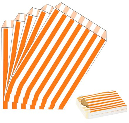 MORAINJAY 100 Pezzi Sacchetti Carta Arancione Piccoli,13x18cm Buste Regalo Sacchetti Alimenti|Caramelle|Cioccolatini|Biscotti,Party Bag per Halloween,Natale,Feste,Matrimoni