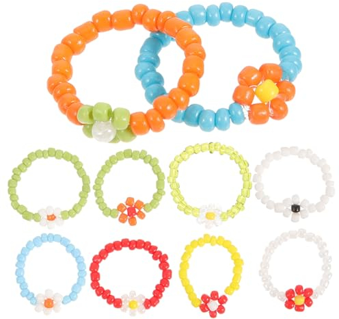 VALICLUD 10stücke Perlenringe Bunte Perlen Ringe Für Frauen Mädchen Sommer Finger Schmuck Accessoires Leicht Zu Tragen Verstauen