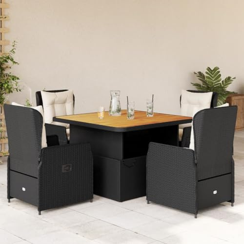 IKAYAA Polyrattan Sitzgruppe für 4 Personen, Gartenmöbel Set mit Verstellbare Tisch und 4 Verstellbare Hochlehner Stühlen, Essgruppe für Garten Terrasse und Balkon, inkl. Sitzkissen Schwarz
