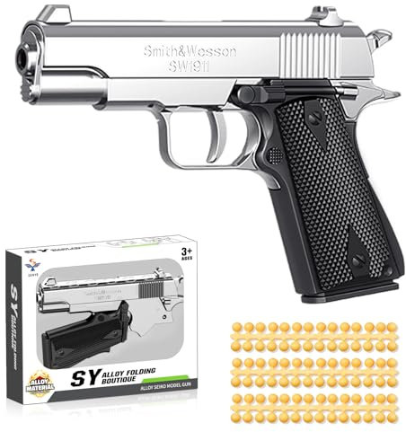 HUGMIE 84 Schuss Spielzeug Pistole for Kinder,Soft-Bullet-Pistole,Spielzeug Waffen,Metall Pistolenmodell,Toy Gun ab 3 Jahren Kindergeschenke(Schwarz/Silber)
