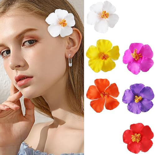 6 Stück Hawaii Haarklammer Blume, Flower Hair Clip Mehrfarbig Hibiskus Haarschmuck Blumen für Urlaub, Strandparty