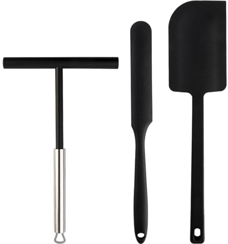 3PCS Crepe Spreader and Spatula Pancake Dispenser Crepe Maker Tools | T- Shaped Batter Spreaders Tool Stainless Steel Crepe Spreader Silicone Pancake Spatula for Home Kitchen Restaurant Cooking