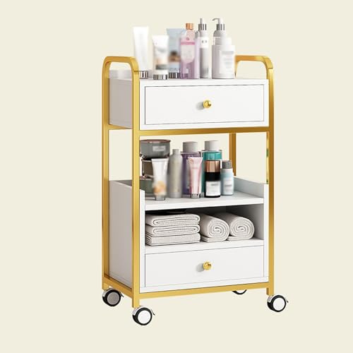 XRRJFYH Trolley Cart Rollwagen mit Schubladen Kosmetikwagen Friseurwagen Rollwagen Tattoo Wagen Friseur Wagen mit Rollen Aufbewahrungswagen mit Rollen(Gold)