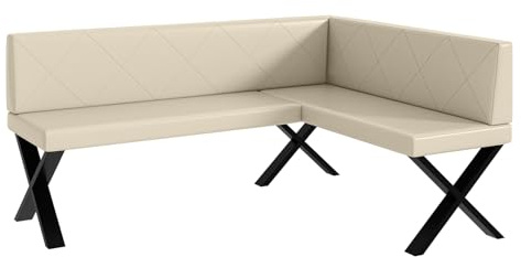 MEBLINI Eckbank für Esszimmer - Küchenbank - Essecke - Sitzecke Küche - ERIC - X-Beine 128x168x87cm Rechts - Creme Kunstleder