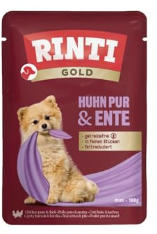 RINTI - Gold | Nourriture Humide Facile à digérer pour Les Petits Chiens Adultes. Aliment Complet dans Un Sachet Frais sans Viande moulée, soja ou additifs artificiels | 10 x 100 g de Poulet Pur +