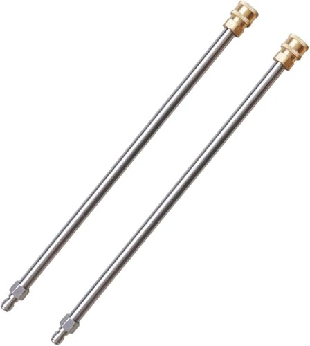 YUET 2Pcs Pressure Washer Extension Wand, Extension Lance (17/45cm) 1/4 Inch Quick Connect, Washer Elbow Rod Water Pumps Kit 4000 PSI (Straight Set) 17 Inch Stainless Steel Power Washer Lance, 2 Pack