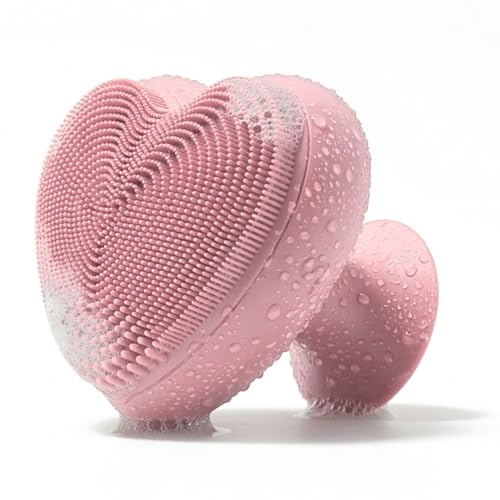 Heart Face Clean Pro⁺ - Electric Silicone Facial Scrubber for Acne with 7000+ Sonic Pulses - IPX7 Waterproof Rechargeable Exfoliator with Slip-Free Grip, 3 Speed Settings & Phthalate-Free - Rose