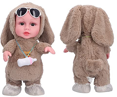 KENANLAN Lifelike Baby Doll, Singing Dancing Walking Talking Plush,Music Electric Doll, Musical Infant Doll, Ideal Kids, with Milk Bottle, Sunglasses (Bottle Doll Brown (Bag))