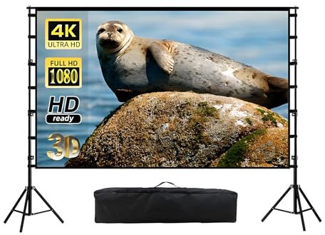 XOBRJQZ Écran de Projection Portables Pliables de 100 Pouces avec Sac de Transport, Écran Videoprojecteur Extérieur HD 16:9 4K avec Support pour Le Cinéma D’arrière-Cour À la Maison