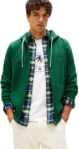 Tommy Hilfiger Chaqueta con Cremallera Hombre Essential Fleece Zip Through con Bolsillos, Verde (Ornamental Green), S