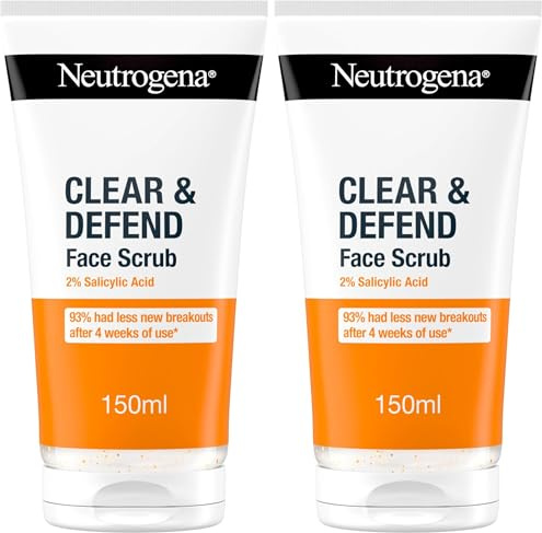 Neutrogena Clear & Defend Facial Scrub (1x 150ml), Oil-Free Face Scrub Suitable for Oily and Spot-Prone Skin, Facial Exfoliator with 2% Salicylic Acid Clinically Proven to Defend Against Breakouts