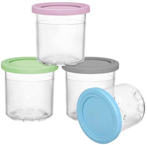 Recipientes de almacenamiento de helados, 4 tarros de almacenamiento de sopa reutilizables, redondos, herméticos para preparación de comidas con tapas, recipiente de postre, para sorbetes