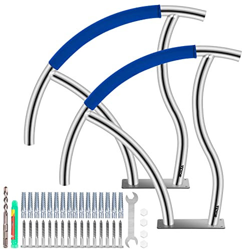 Pool Handrail, 30 x 30 Swimming Pool Stair Rail, 2 PCs Stainless Steel Stair Pool Hand Rail Rated 375lbs Load Capacity, Pool Rail with Quick Mount Base Plate, and Complete Mounting Accesso