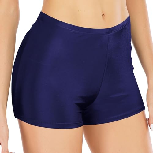Swim Shorts Women High Waist Tummy Control Board Shorts Swimwear Bottoms Bikini Beach Boyleg Swimming Briefs (UK, Alpha, M, Regular, Regular, Navy)