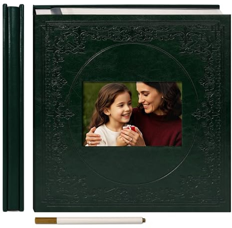 Vienrose Álbum de Fotos Autoadhesivo de Cuero Sintético con Ventana, Álbumes de Recortes para Fotos de 10x15, 13x18, Libro de Recuerdos para Bebé, Niños, Bodas, 30 Hojas (60 Páginas) Verde Oscuro