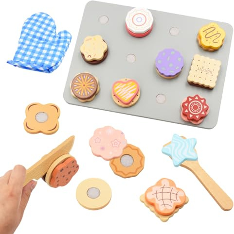 Coriver Cuisine Accessoire Enfant-Jouet Bois Biscuits à Cuire pour Dinette Enfant, Aliments en Bois pour Cuisine, Jouet Éducatif Éveil Montessori, Cadeau d'anniversaire pour Bébé 3+ Garçon Fille